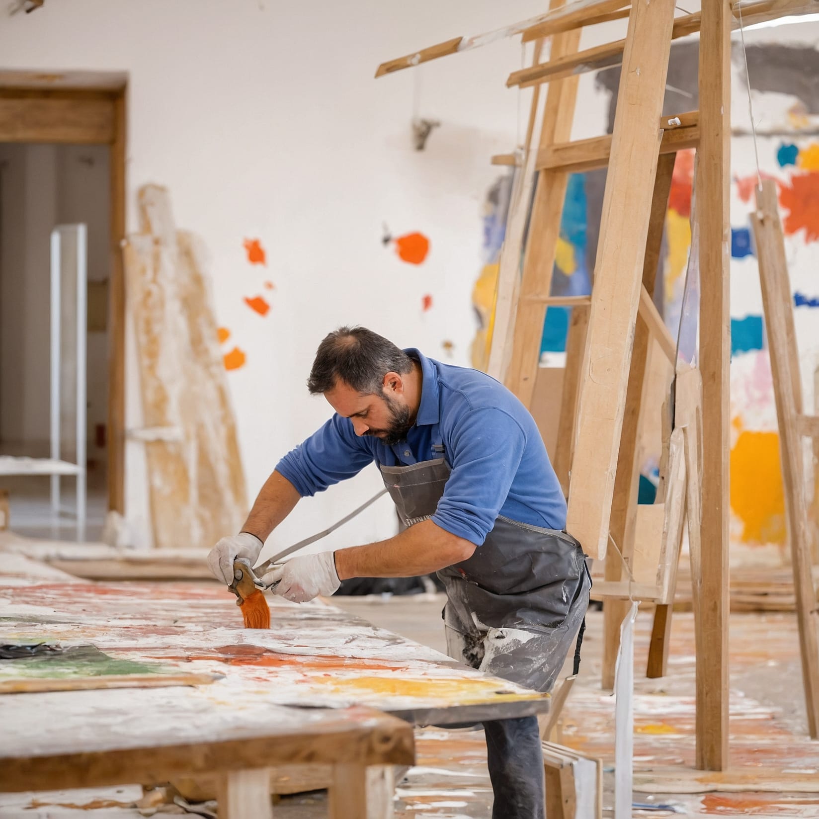 Especialista revisando herramientas de pintura